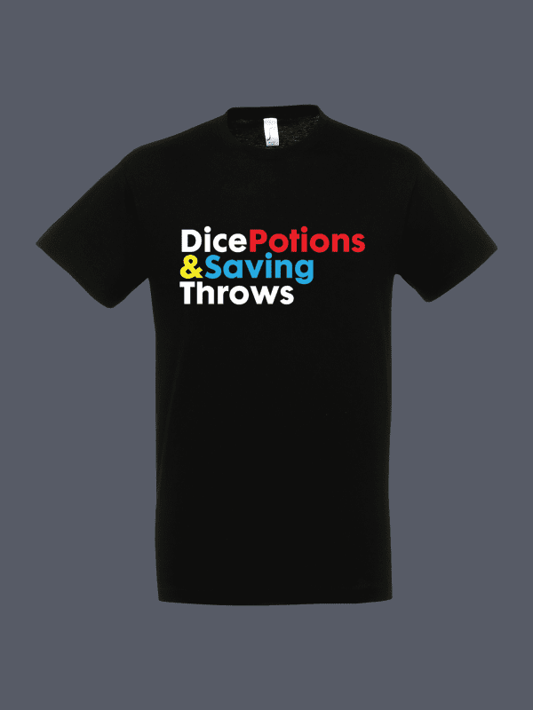 Dice Potions & Saving Throws Tshirt Black