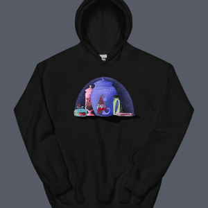 A black hoodie with an image of a hoodie.