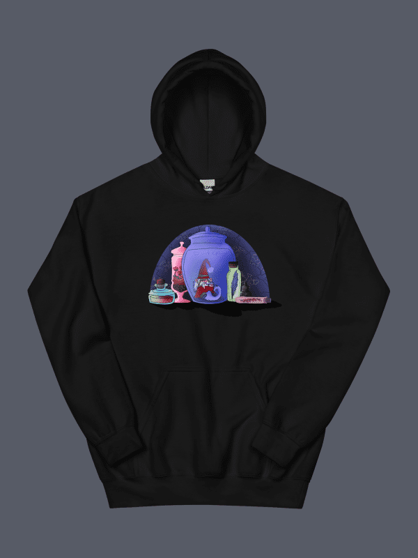 A black hoodie with an image of a hoodie.